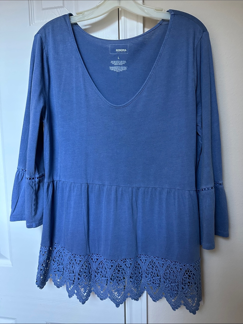 Sonoma Dusty Blue Crochet-Hem Peplum Tunic